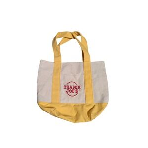 TRADER JOE'S MINI CANVAS BAG HEAVY COTTON REUSABLE SHOPPING BAG MINI YELLOW